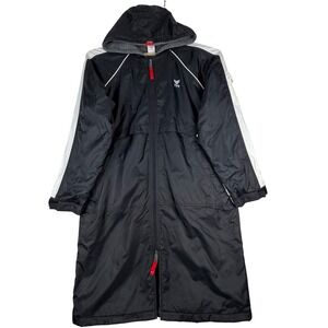 TYR Swim Parka Men Large (L) Black White Fleece Lined Hooded Warm Up Jacket